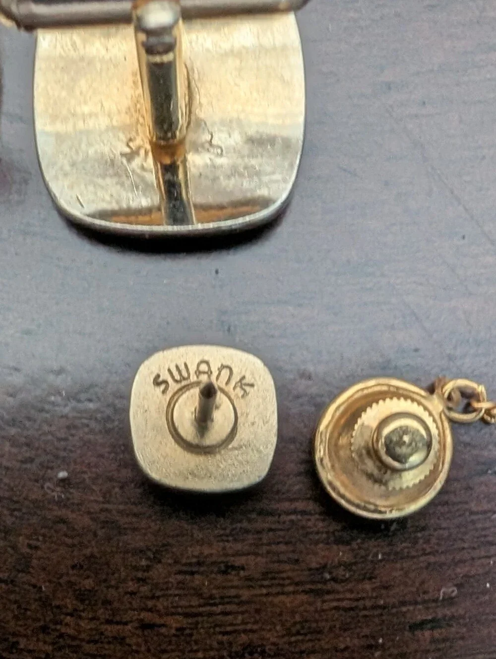 Vintage SWANK Geometric Gold-Tone Cufflinks and Tie Tack Black and Amber MCM